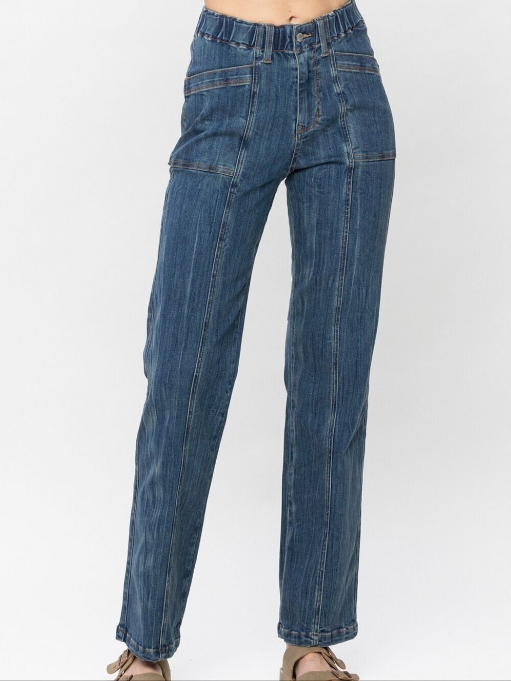 Judy Blue High Rise Elastic Waist Vintage Straight Leg Jeans Size 27 Stretch